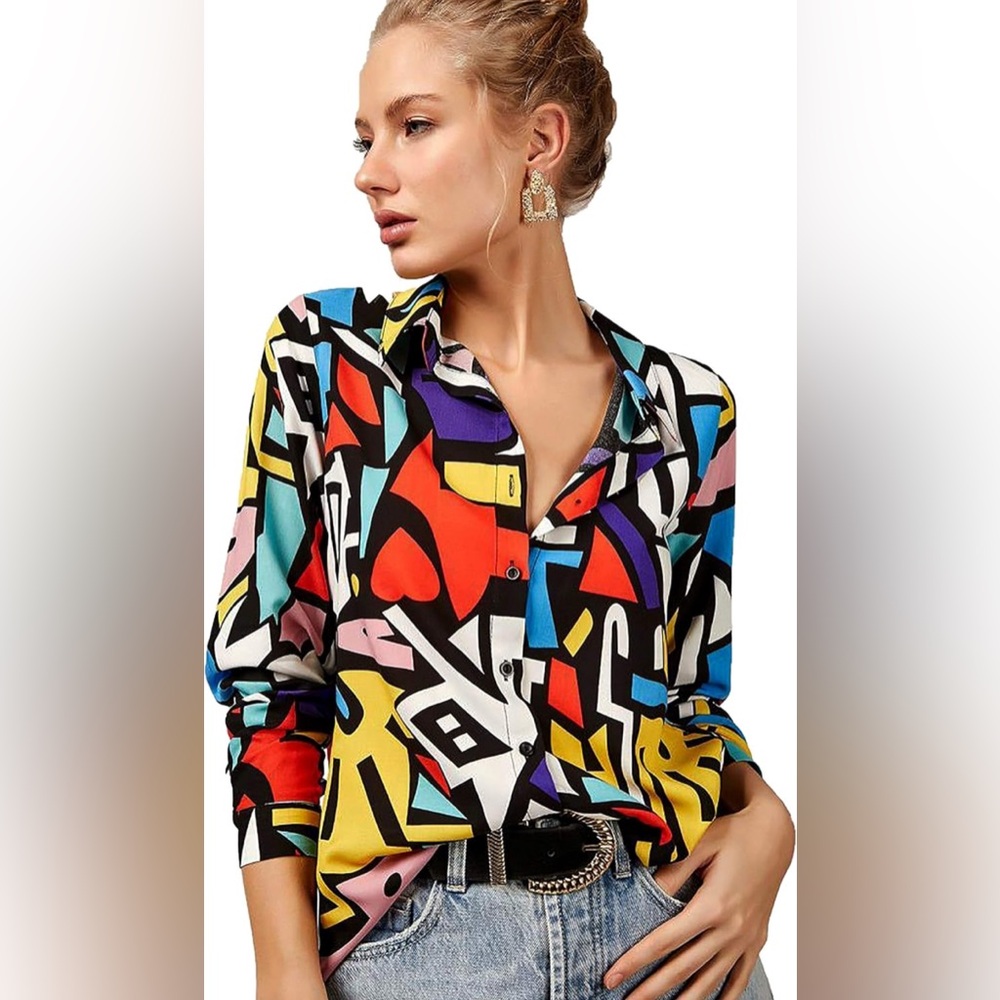 Colorful Geometric Print Blouse